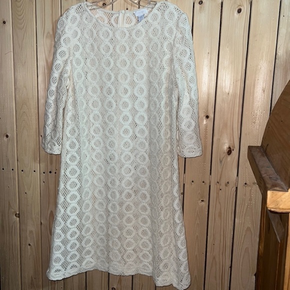 CHICO'S White Lace Transparent Shift Dress 8 - Picture 1 of 5